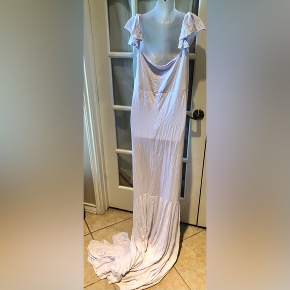 Women’s white off the shoulder deep v bodycon long tail dress in size xl - Picture 9 of 12